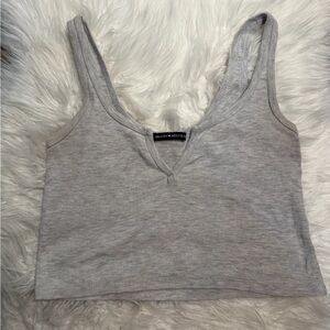 Brandy Melville Light Gray V-Neck Crop Top